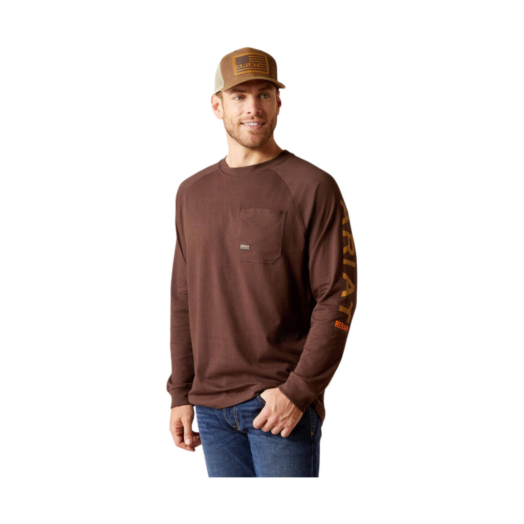 Ariat Men's Rebar Cotton Strong Graphic Long Sleeve T Shirt - Coffee Bean/Golden Brown - ONLINE STORE CREDIT/EXCHANGE ONLY - Lenny's Shoe & Apparel