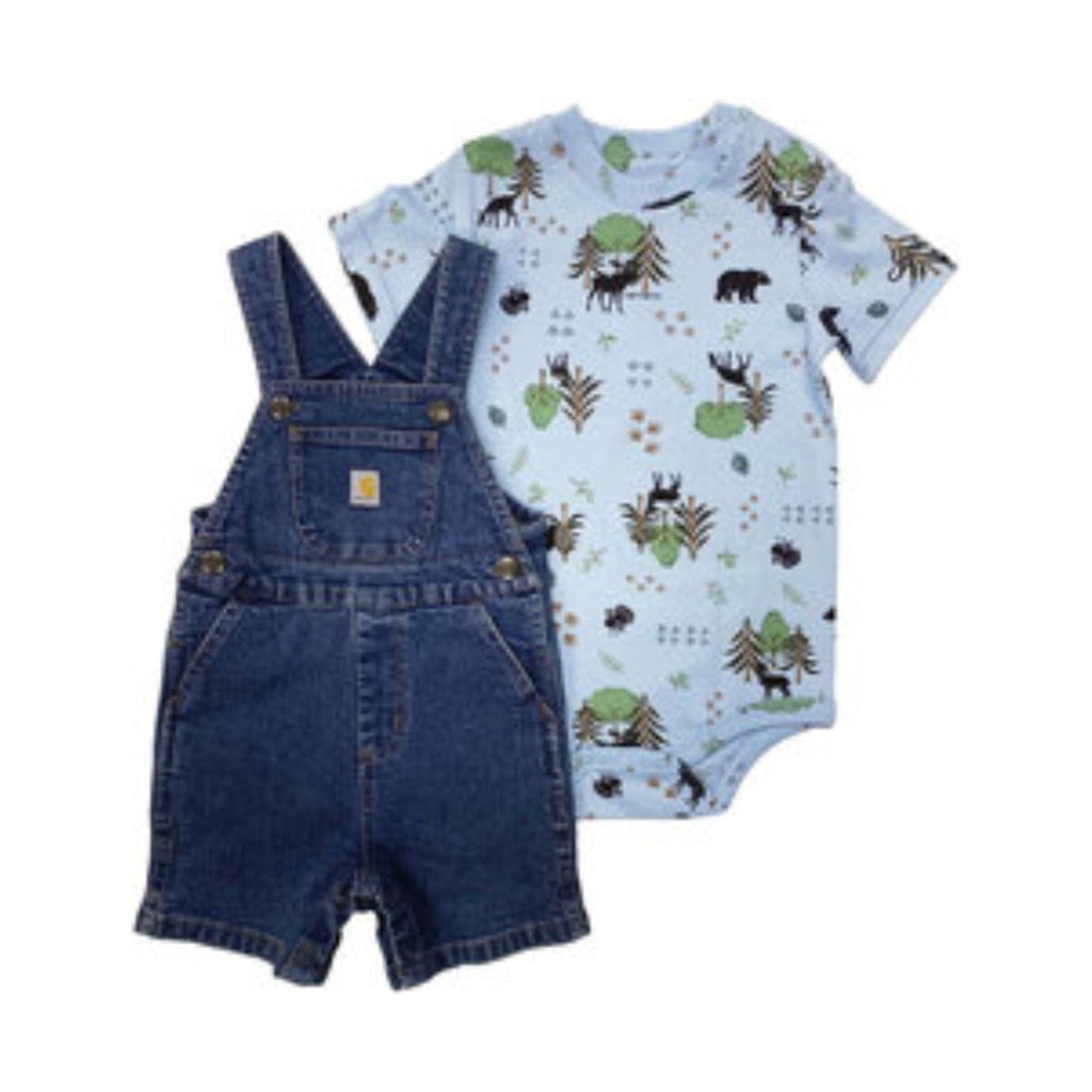 Carhartt Boys' Infant Short Sleeve Printed Bodysuit And Denim Shortall Set - Denim Medium Wash - Lenny's Shoe & Apparel