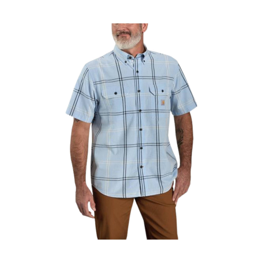 Carhartt Men's Loose Fit Midweight Short Sleeve Plaid Shirt - Fog Blue - ONLINE STORE CREDIT/EXCHANGE ONLY - Lenny's Shoe & Apparel