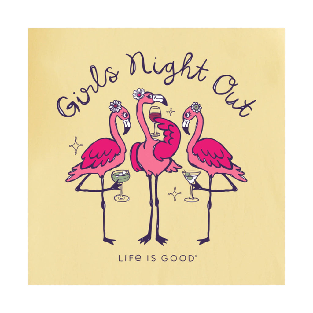 Life Is Good Women's Girls Night Out Flamingo Short Sleeve Tee - Sandy Yellow - ONLINE STORE CREDIT/EXCHANGE ONLY - Lenny's Shoe & Apparel