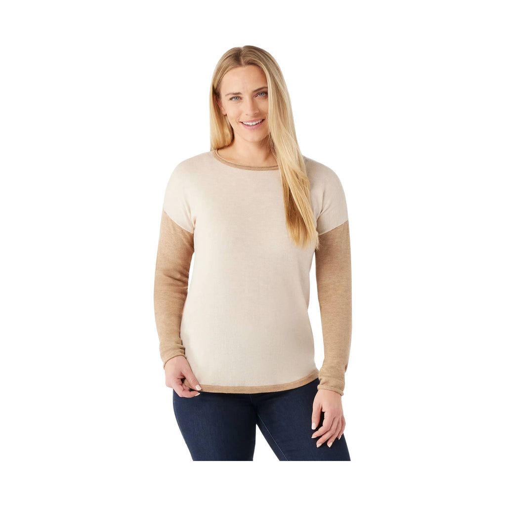 Smartwool Women's Shadow Pine Colorblock Crew Sweater - Almond Heather - ONLINE STORE CREDIT/EXCHANGE ONLY - Lenny's Shoe & Apparel