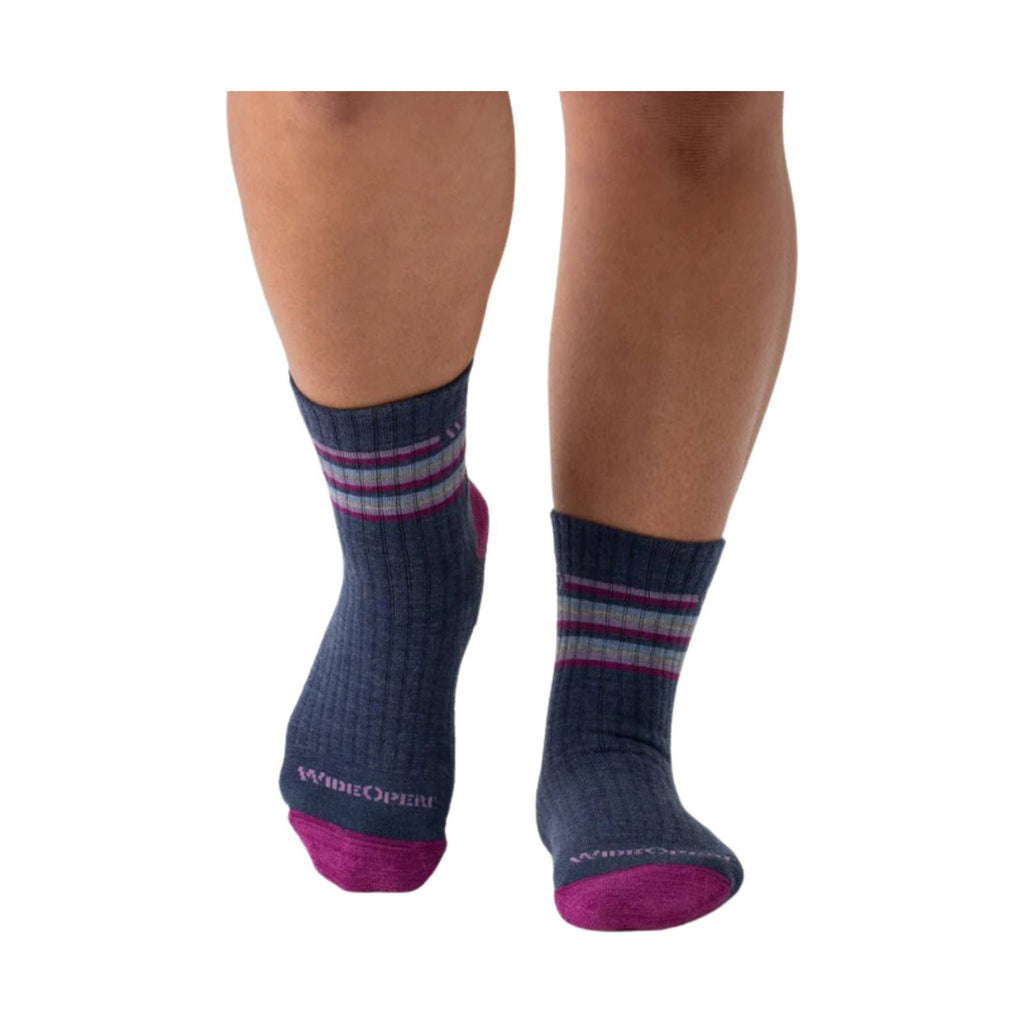 Wide Open Women's Multi Stripe Cushioned Micro Crew Socks - Denim - Lenny's Shoe & Apparel