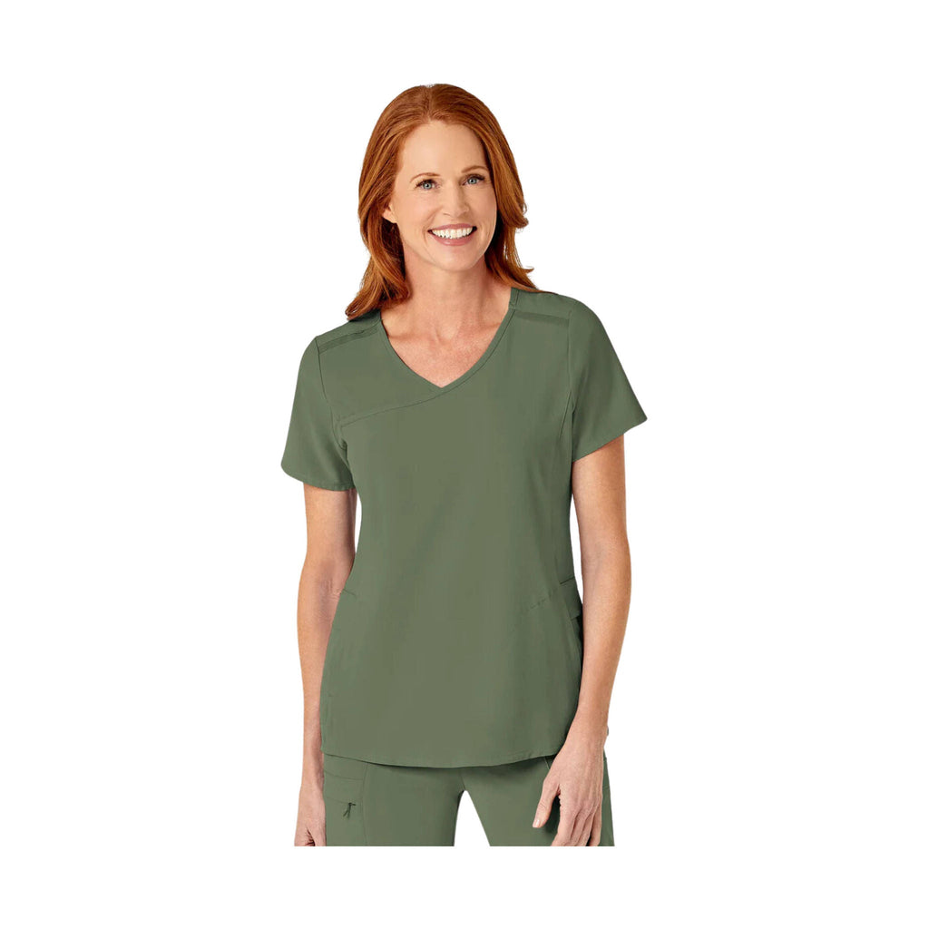 WonderWink Renew Women's Mock Wrap Scrub Top - Olive - Lenny's Shoe & Apparel