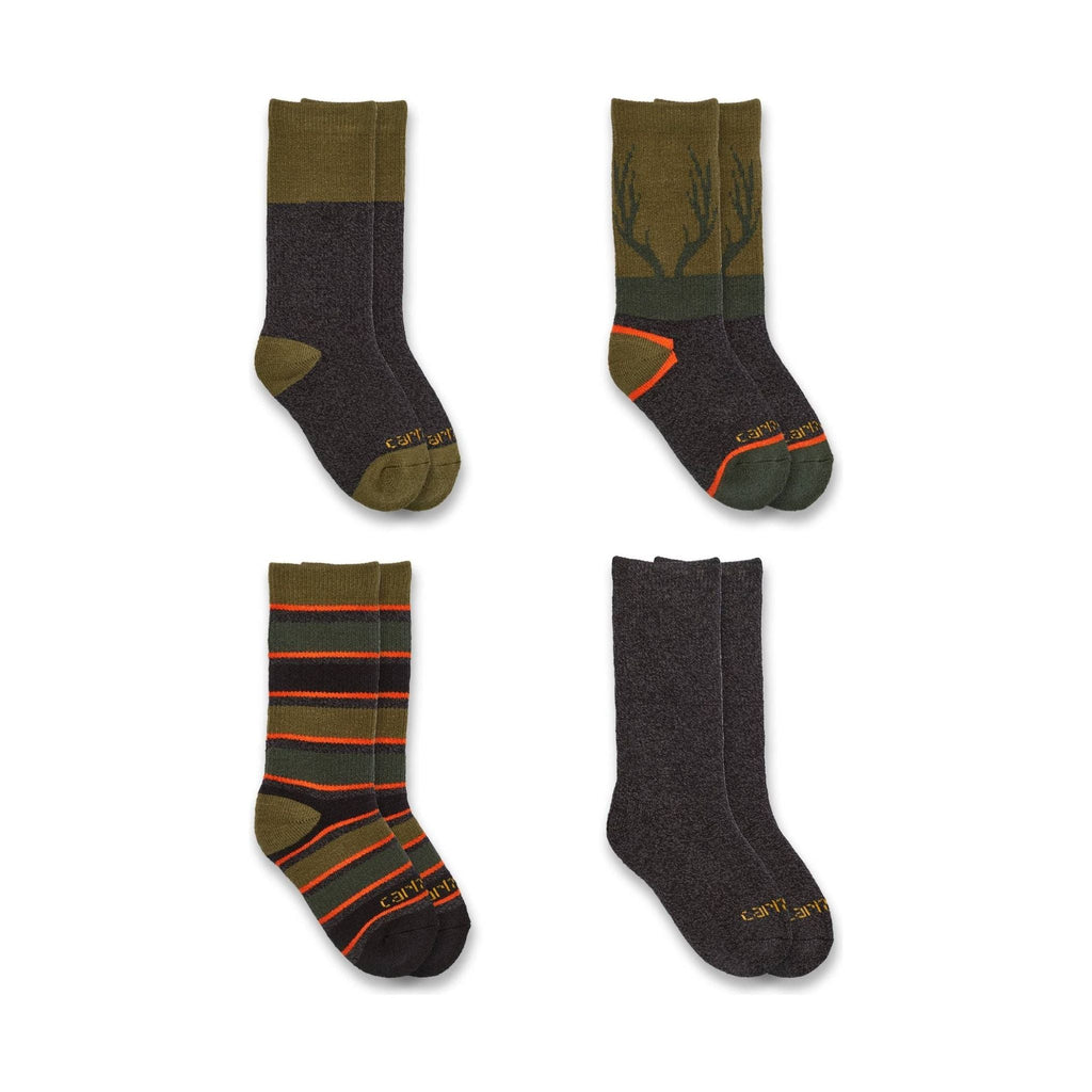 Carhartt Kids' Heavyweight Camp Crew 4 Pack Socks - Green/Grey/Orange - Lenny's Shoe & Apparel