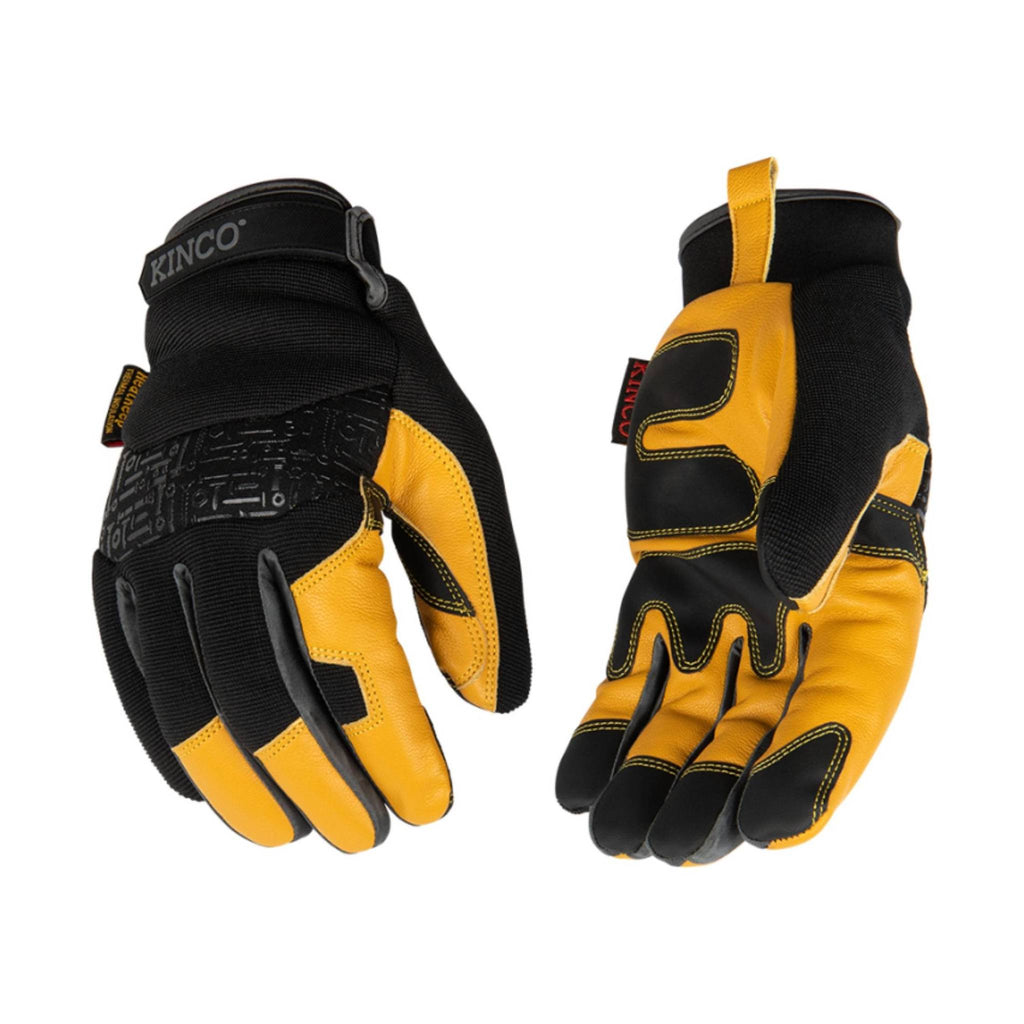 Kinco Men's Lined Premium Grain Goatskin and Synthetic Hybrid With Pull Strap Gloves - Yellow/Black - Lenny's Shoe & Apparel