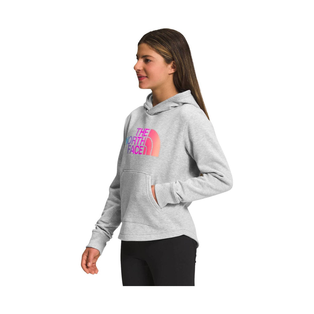 The North Face Kids' Camp Fleece Pullover Hoodie - Light Grey Heather/Super Pink - Lenny's Shoe & Apparel